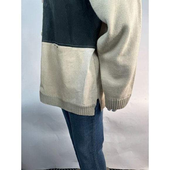 Virgola Uomo Patchwork Sweater Cardigan Size XL Beige Suede Suede, Ramie - Picture 10 of 16